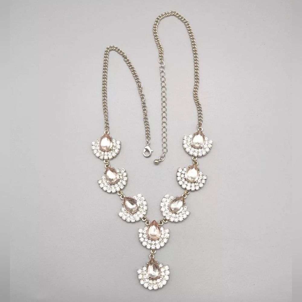 Modern Silver Tone Clear Rhinestone Necklace 20"-23"